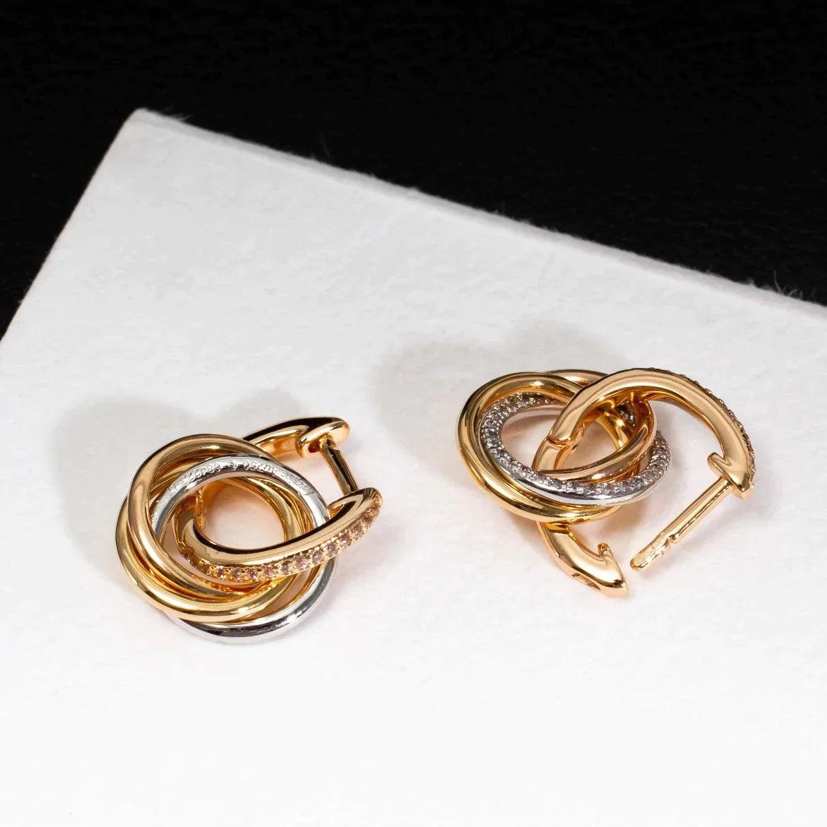 TRINITY EARRINGS GOLD SILVER PINK GOLD DIAMONDS