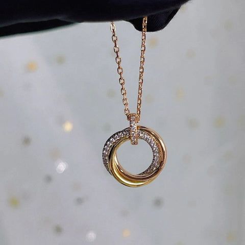 TRINITY NECKLACE SILVER GOLD PINK GOLD DIAMONDS