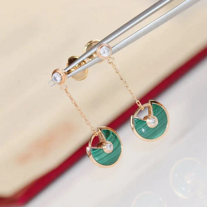 Amulette Drop Earrings Malachite Pink Gold