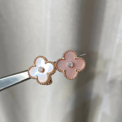 CLOVER MOP PINK GOLD DIAMOND EARRINGS