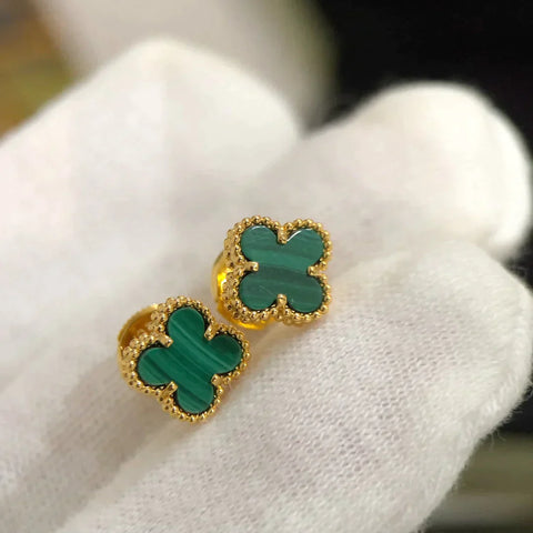 CLOVER MINI MALACHITE GOLD EARRINGS