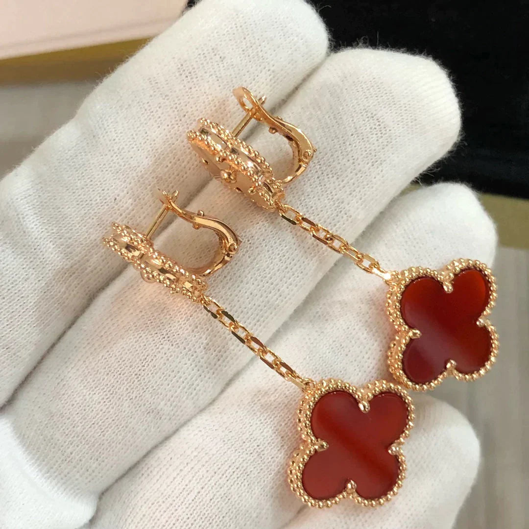 CLOVER EARRINGS GOLD AND CARNELIAN