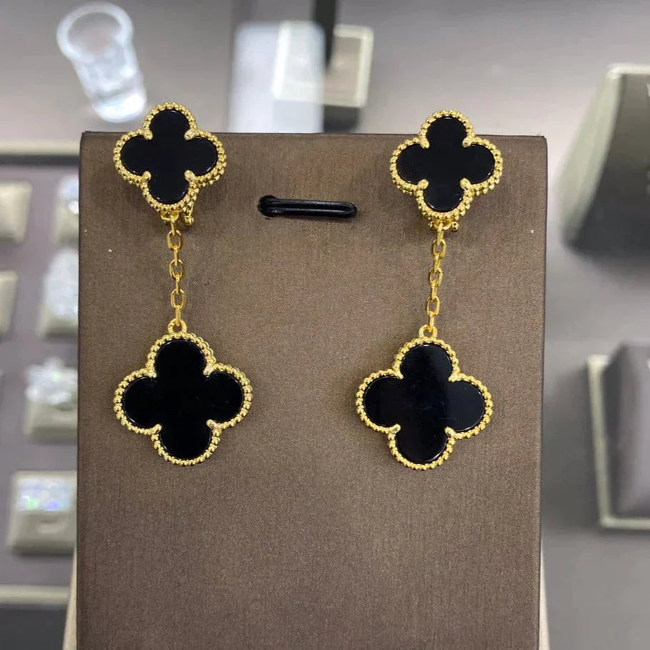 Clover 2 Motifs Gold Earrings