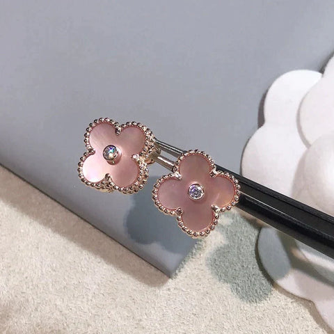 CLOVER GOLD PINK MOP EARRINGS