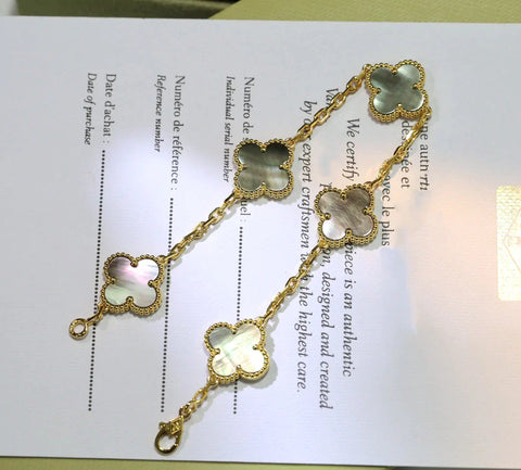 CLOVER BLACK MOP PINK GOLD BRACELET 5 MOTIFS