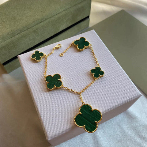 CLOVER BRACELET 5 MOTIFS MALACHITE GOLD