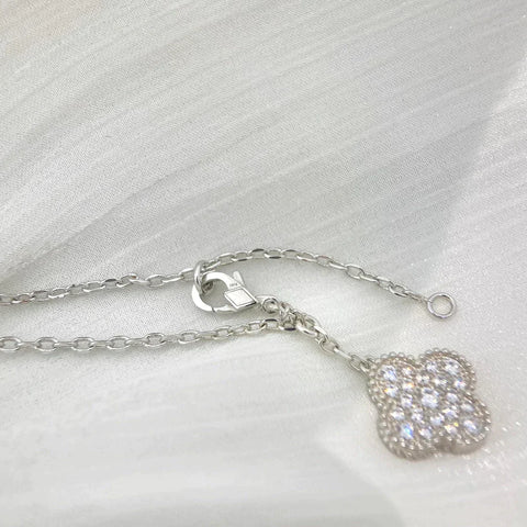 CLOVER 5 MOTIFS SILVER DIAMONDS NECKLACE