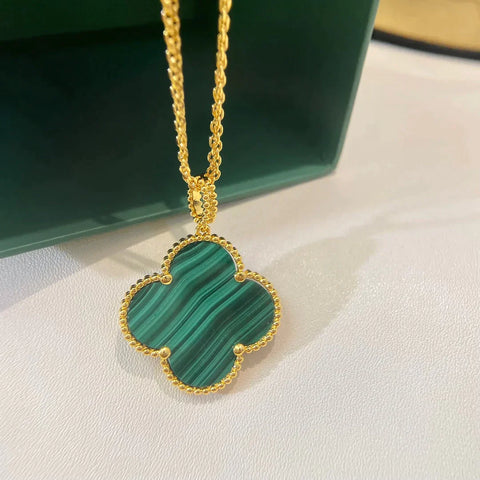 CLOVER MALACHITE GOLD NECKLACE