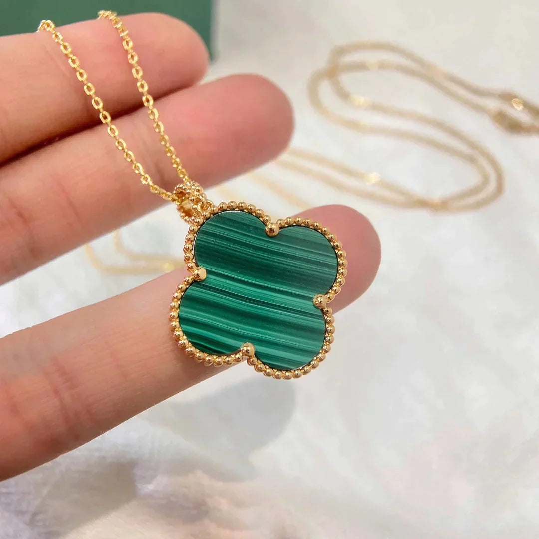 CLOVER MALACHITE GOLD NECKLACE