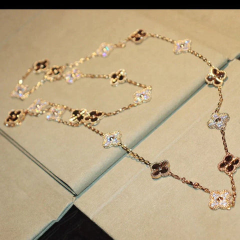 CLOVER 20 MOTIFS DIAMOND GOLD NECKLACE