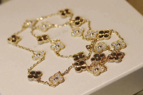 CLOVER 20 MOTIFS DIAMOND GOLD NECKLACE