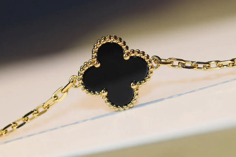 CLOVER 20 MOTIFS ONYX GOLD NECKLACE