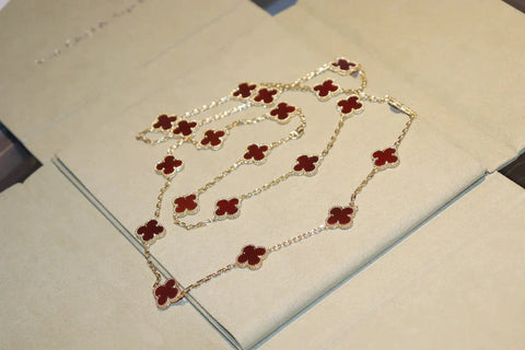 CLOVER 20 MOTIFS CARNELIAN GOLD NECKLACE