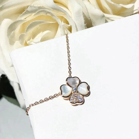 CLOVER MOP DIAMOND PINK GOLD NECKLACE