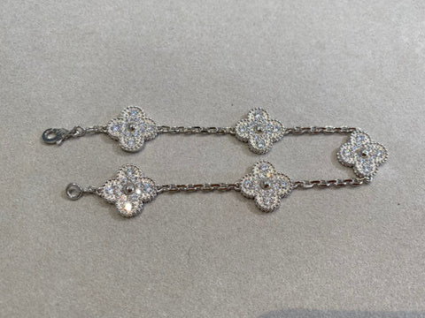 CLOVER 5 MOTIFS SILVER DIAMOND BRACELET