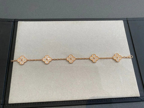 CLOVER 5 MOTIFS PINK GOLD DIAMOND BRACELET