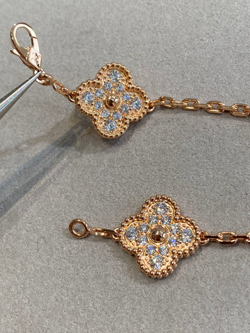 CLOVER 5 MOTIFS PINK GOLD DIAMOND BRACELET