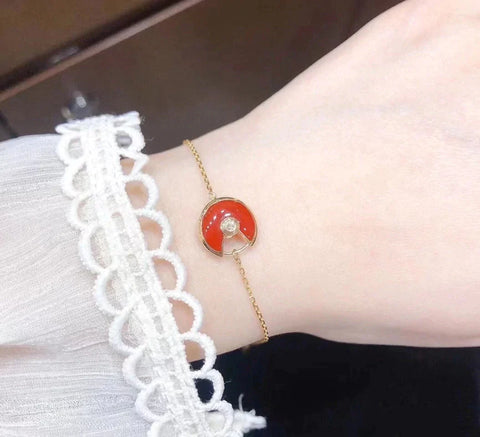 AMULETTE CARNELIAN PINK GOLD BRACELET