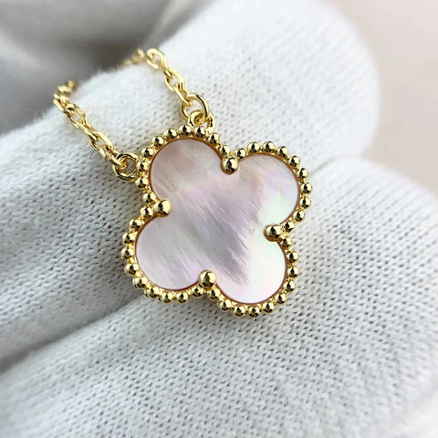 CLOVER PENDANT PINK MOP GOLD NECKLACE