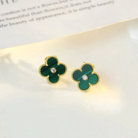 CLOVER MALACHITE DIAMOND EARRINGS