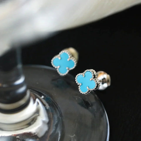 CLOVER MINI SILVER TURQUOISE STUD EARRINGS