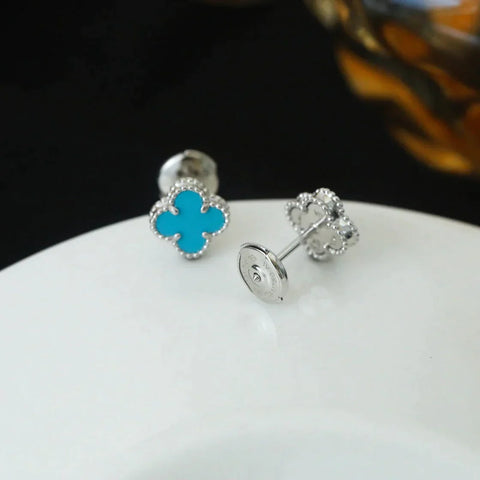 CLOVER MINI SILVER TURQUOISE STUD EARRINGS