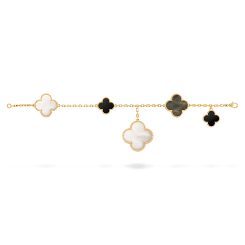 CLOVER BRACELET 5 MOTIFS ONYX MOP