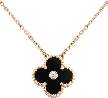 Clover Necklace Gold Diamond Onyx