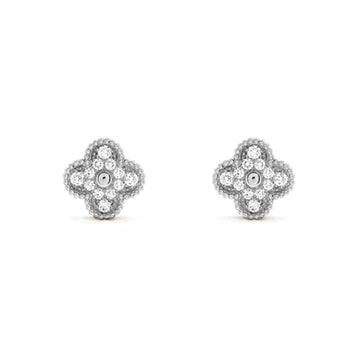 Clover Silver Diamond Stud Earrings