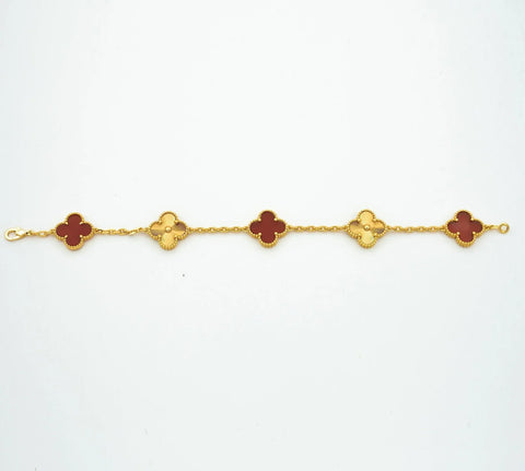 CLOVER BRACELET 5 MOTIFS CARNELIAN GOLD