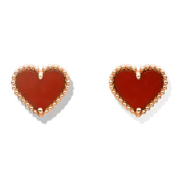 Heart Carnelian Pink Gold Stud Earrings