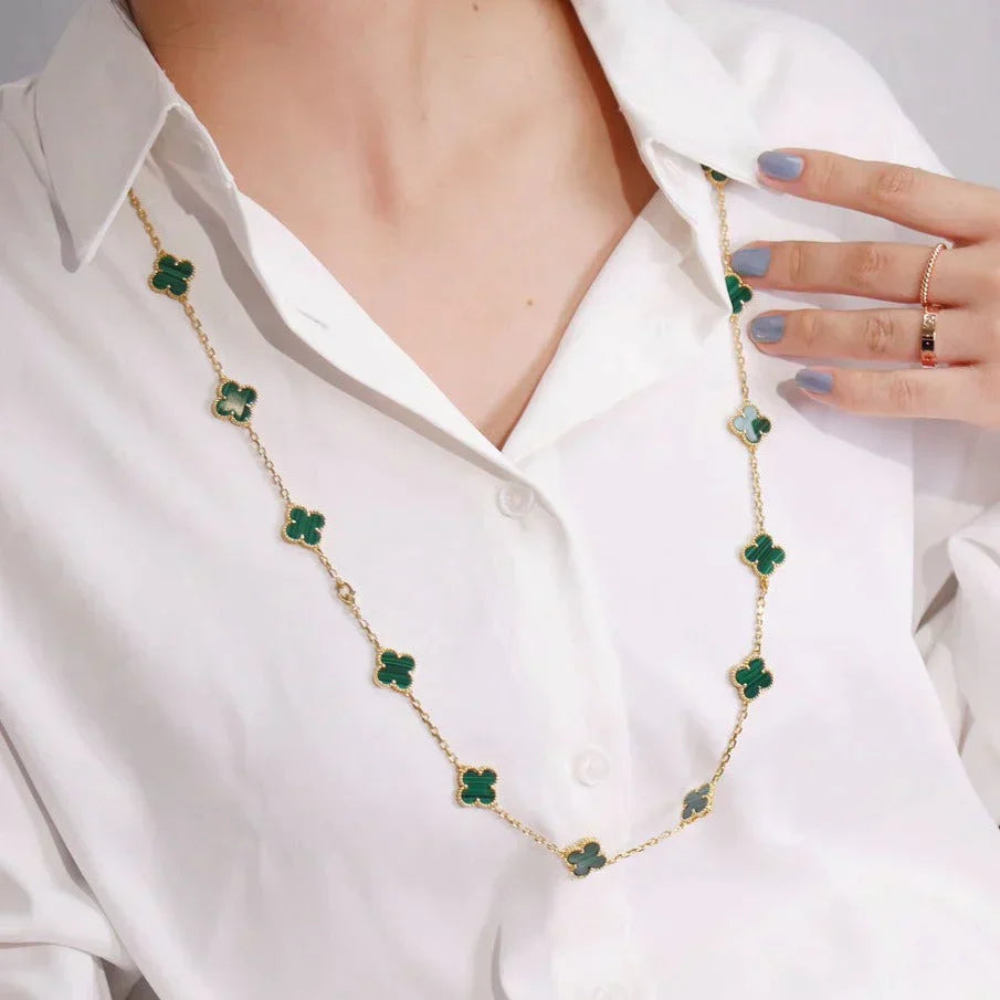 CLOVER 20 MOTIFS MALACHITE GOLD NECKLACE