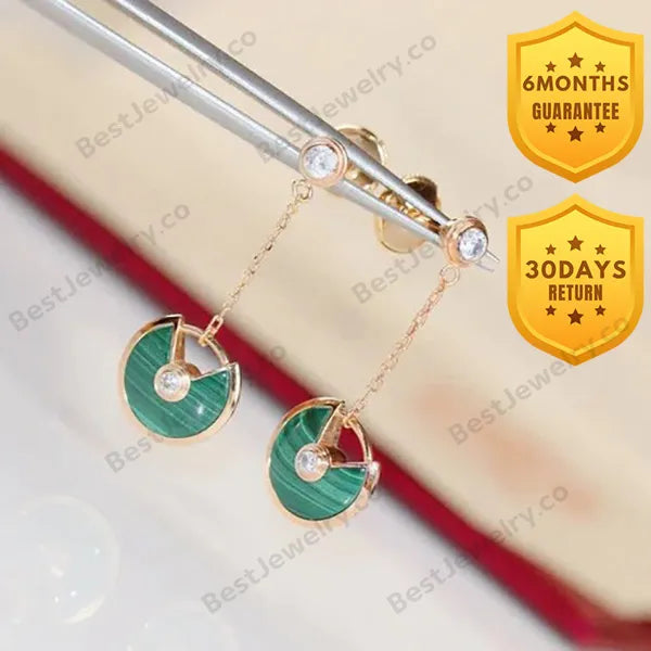 Amulette Drop Earrings Malachite Pink Gold