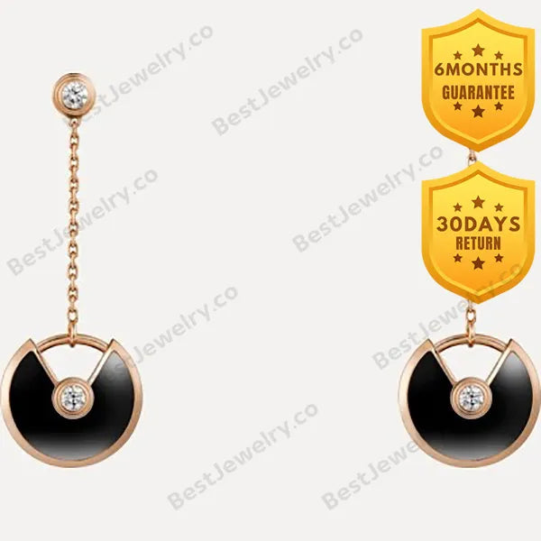 Amulette Drop Earrings Onyx Pink Gold