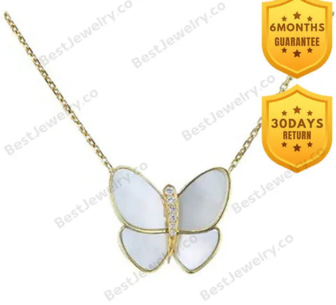 Butterfly Gold Mop Diamond Necklace