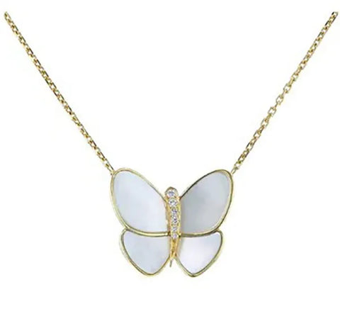 Butterfly Gold Mop Diamond Necklace