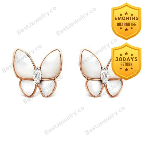 Butterfly Mop Diamond Pink Gold Earrings