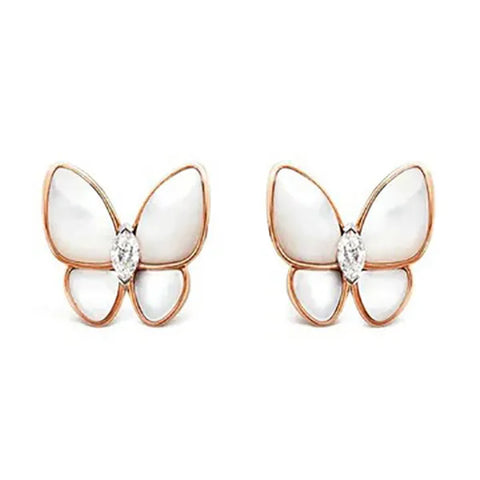 Butterfly Mop Diamond Pink Gold Earrings