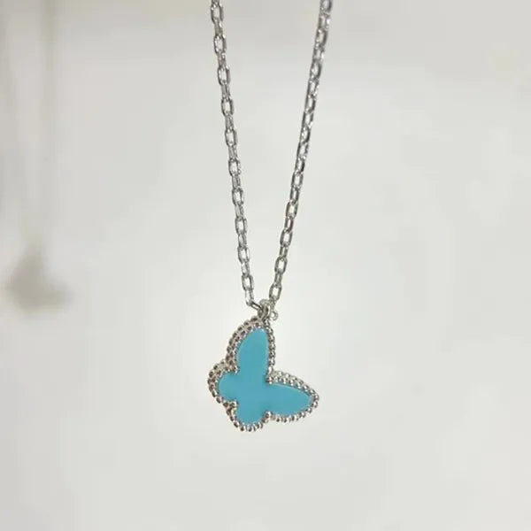 Butterfly Pendant Silver Turquoise Necklace