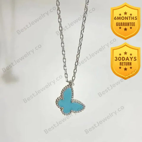 Butterfly Pendant Silver Turquoise Necklace