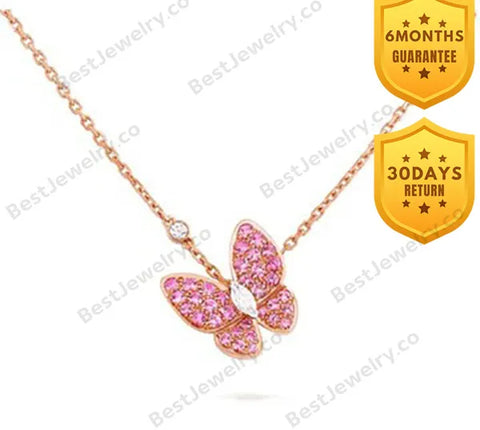 Butterfly Red Diamond Pink Gold Necklace