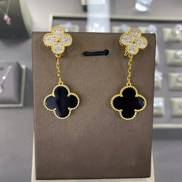 Clover 2 Motifs Diamond Gold Earrings