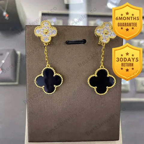 Clover 2 Motifs Diamond Gold Earrings