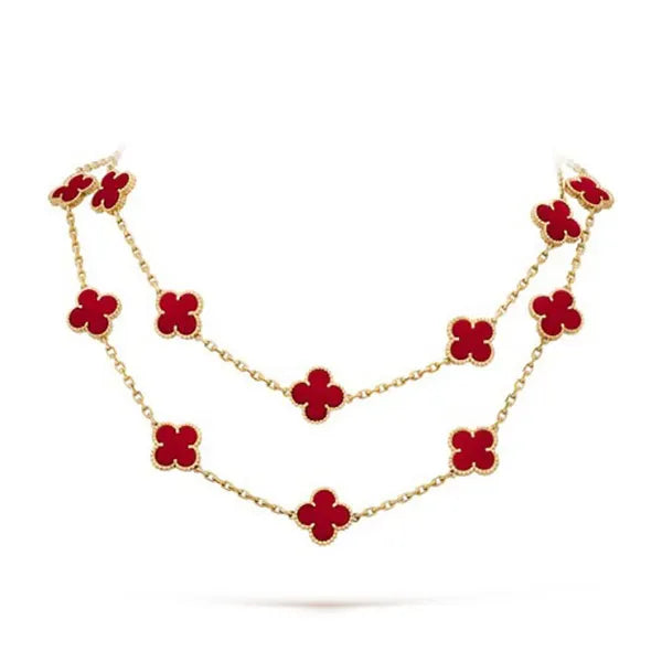 Clover 20 Motifs Carnelian Gold Necklace