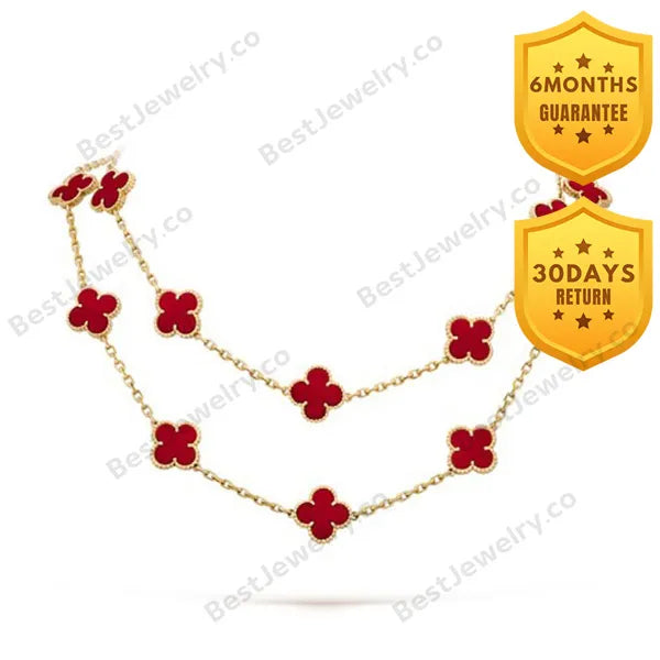 Clover 20 Motifs Carnelian Gold Necklace