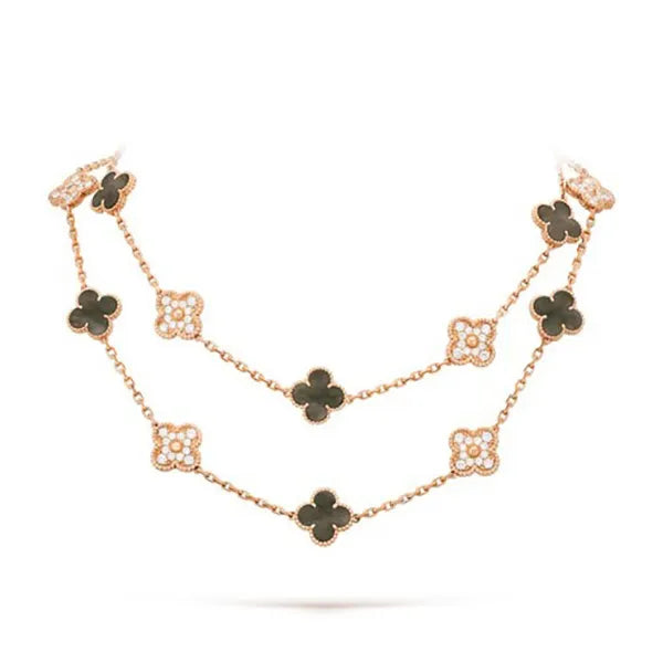 Clover 20 Motifs Dark Mop Diamond Gold Necklace