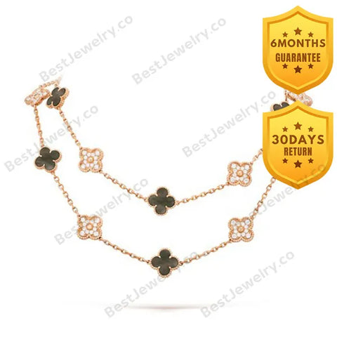 Clover 20 Motifs Dark Mop Diamond Gold Necklace