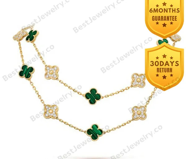 Clover 20 Motifs Malachite Diamond Gold Necklace