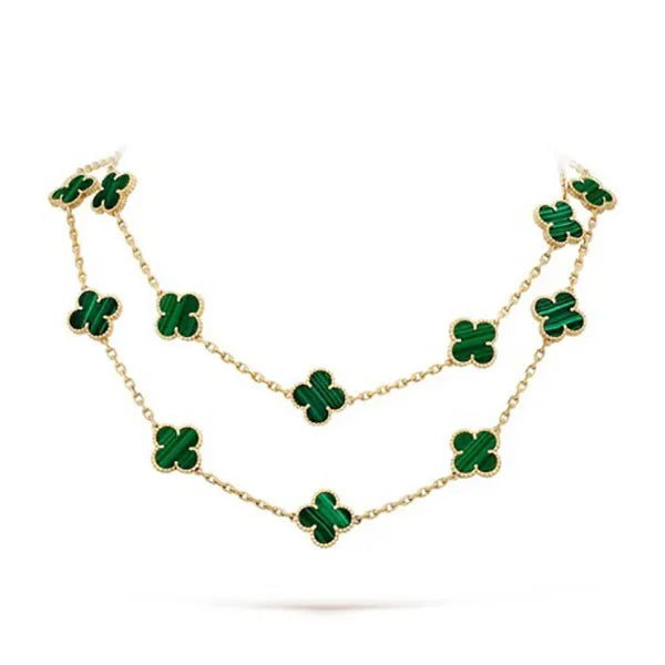 Clover 20 Motifs Malachite Gold Necklace