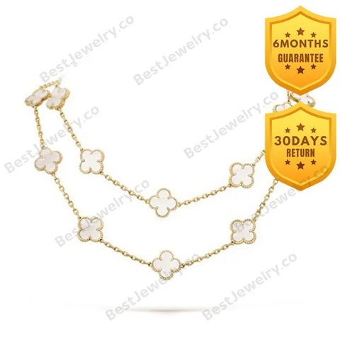 Clover 20 Motifs White Mop Gold Necklace